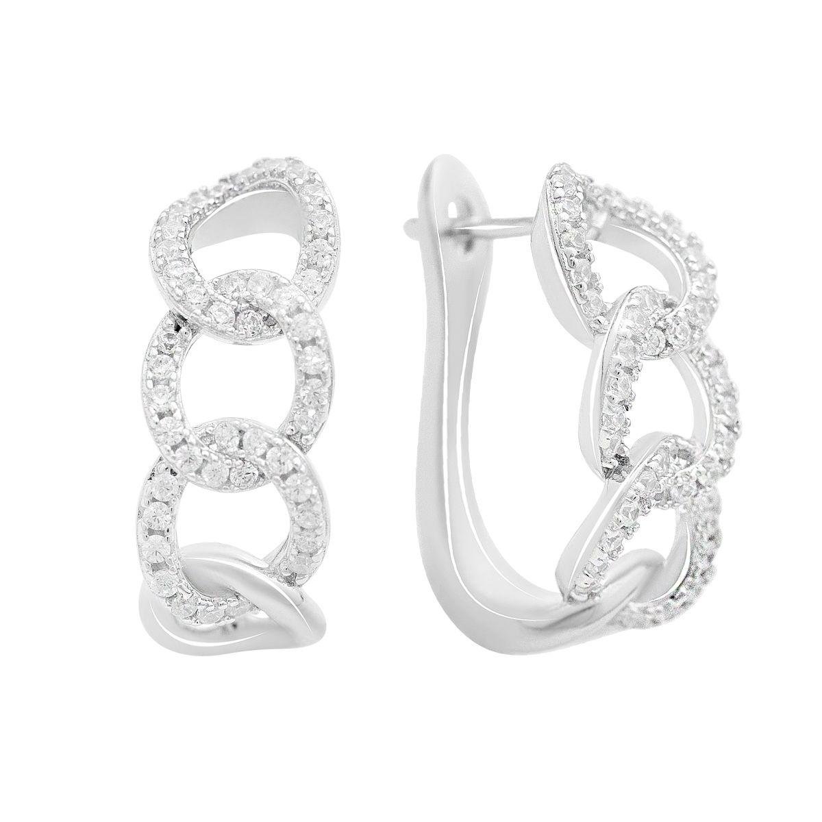 Серьги серебряные в виде цепи с фианитами Серьги серебряные в виде цепи с фианитами