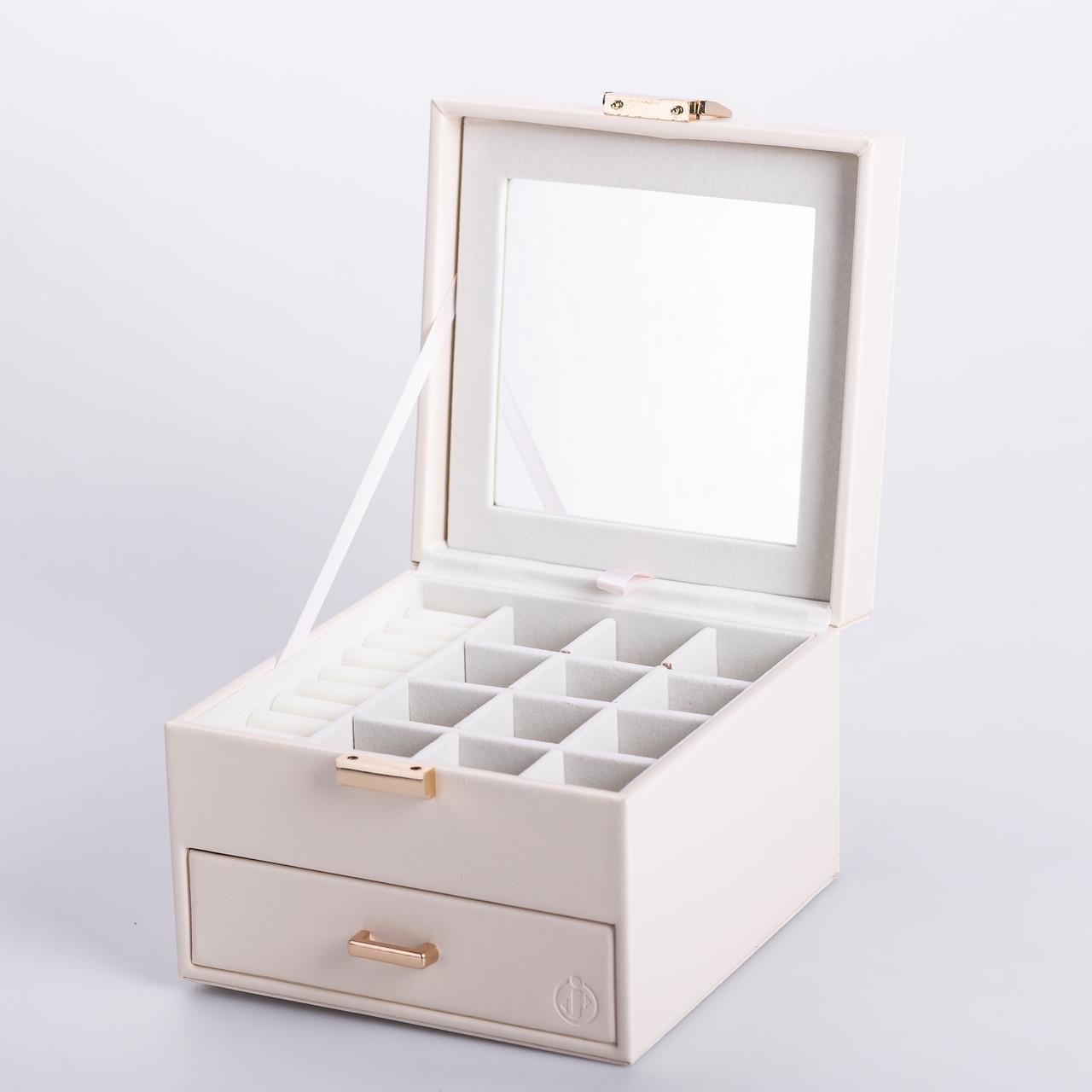 Органайзер для прикрас з дзеркалом 16x16x12 см 2 яруси 17 відсіків Білий (27968460)