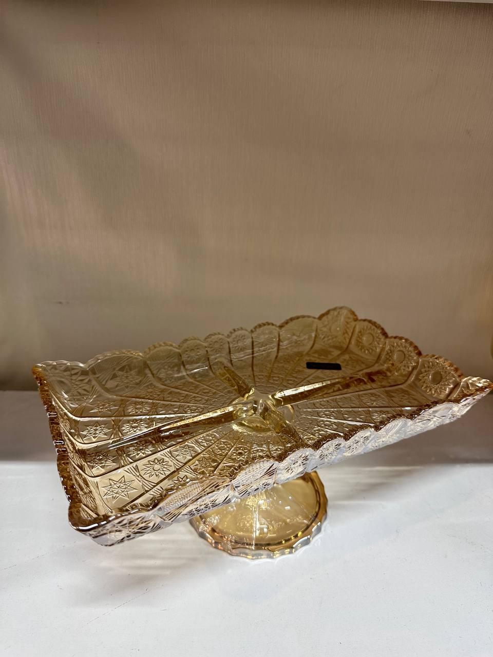 Блюдо сервировочное на ножке Lirmatur Винтаж стекло 38,5 см Золотистый (17660761)