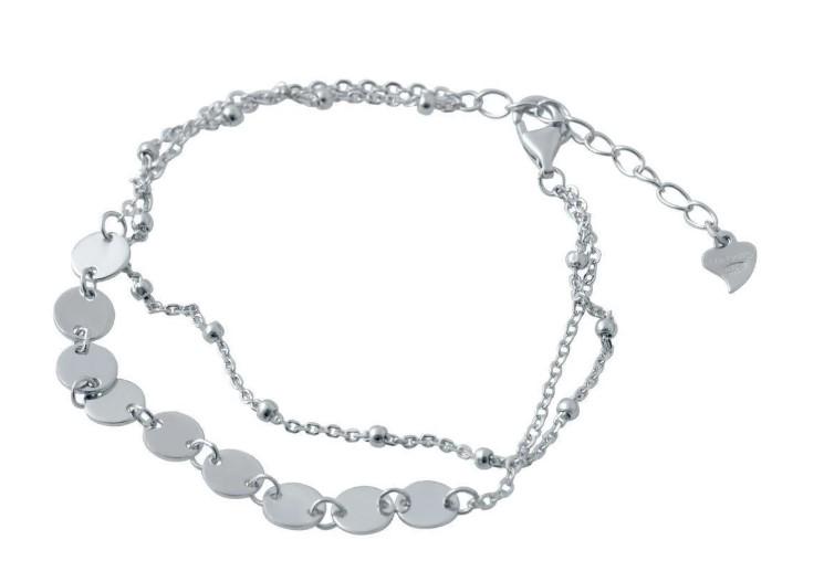 Браслет серебряный с двойной цепочкой и круглыми пластинами