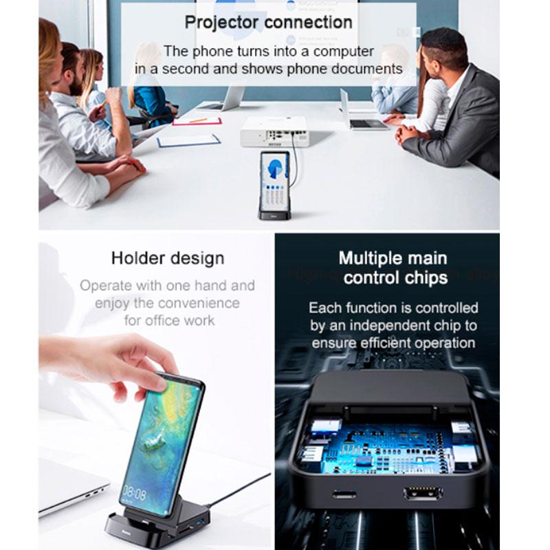 Док-Станция подставка Baseus Mate Docking Type-C Mobile Phone Intelligent 7в1 (CAHUB-AT01) - фото 7