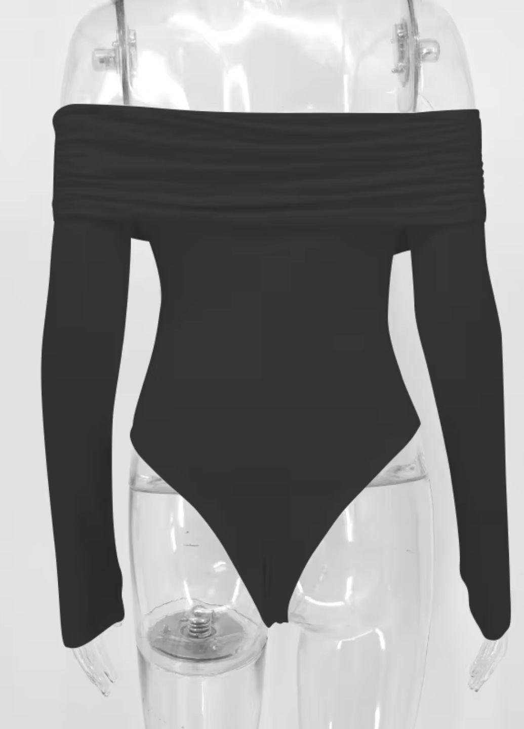 Боди женский с открытыми плечами и драпировкой однотонный 16087 L Черный - фото 9