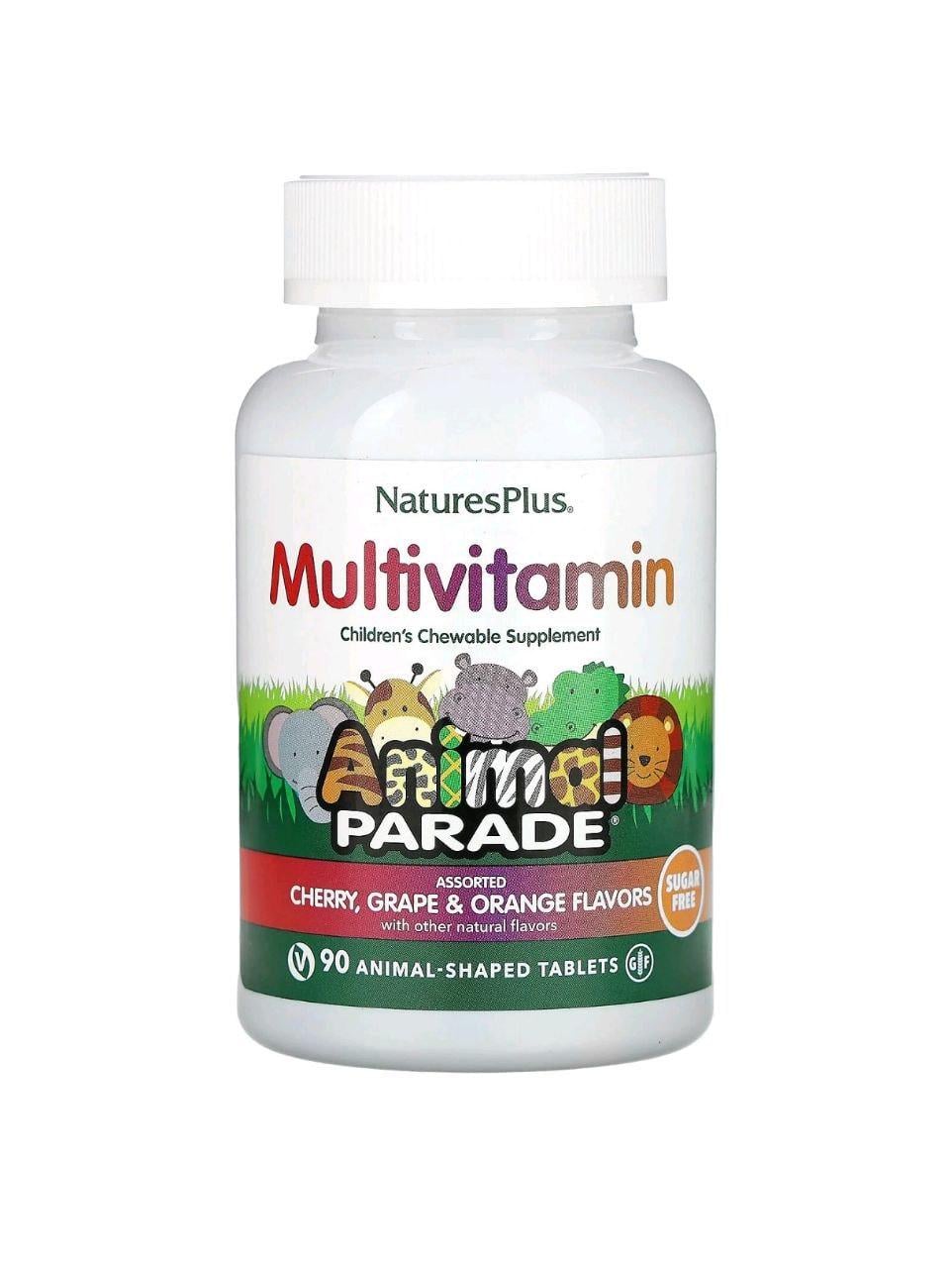 Детские мультивитамины и минералы Natures Plus Animal Parade Cherry Grape Orange Flavors 90 табл. (70014NP)