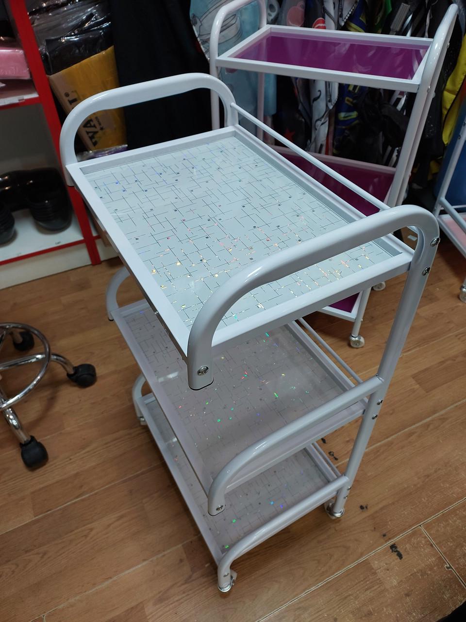 Коляска косметологическая на 3 полочки ДенІС professional с выдвижным лотком Белый (1758973677) - фото 4