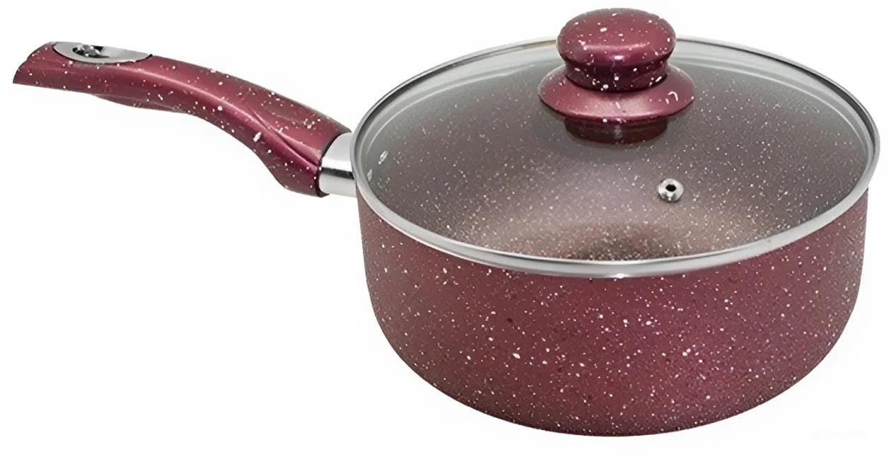 Сотейник з кришкою Stenson Мармурова крихта 2,2 л зі скляною кришкою Red (30858)