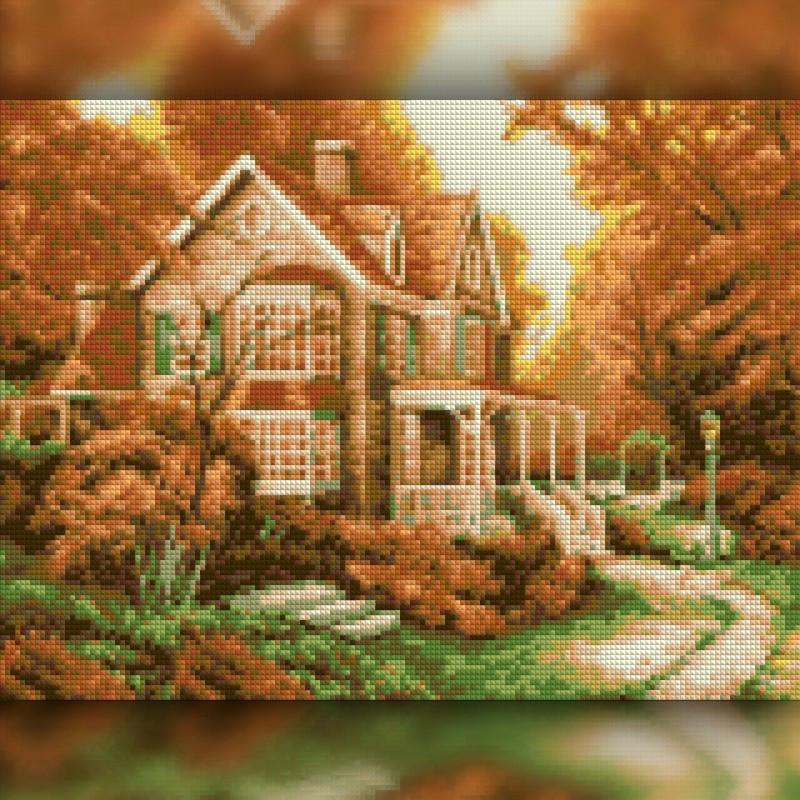 Алмазная мозаика на подрамнике The Wortex Diamonds Осенний домик 40x50 см (TWD30020L+P)
