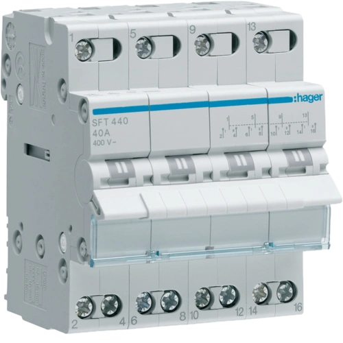 Переключатель I-0-II Hager SFT440 с общим выходом сверху 4 полюса 40А/400В (99-00015029)