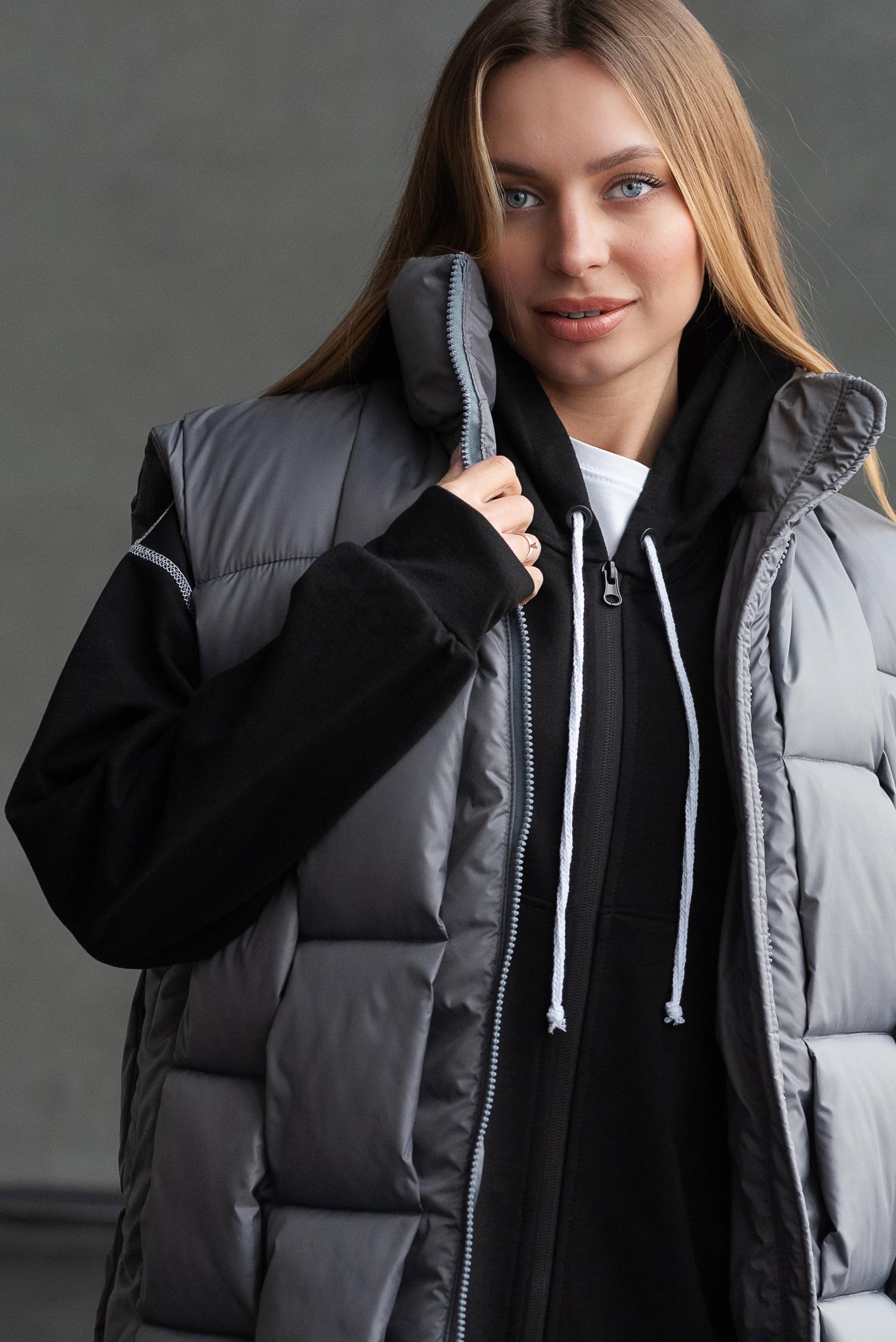 Жилет теплый женский Шахматка р. 48 Серый - фото 2 Жилет теплый женский Шахматка р. 48 Серый - фото 2