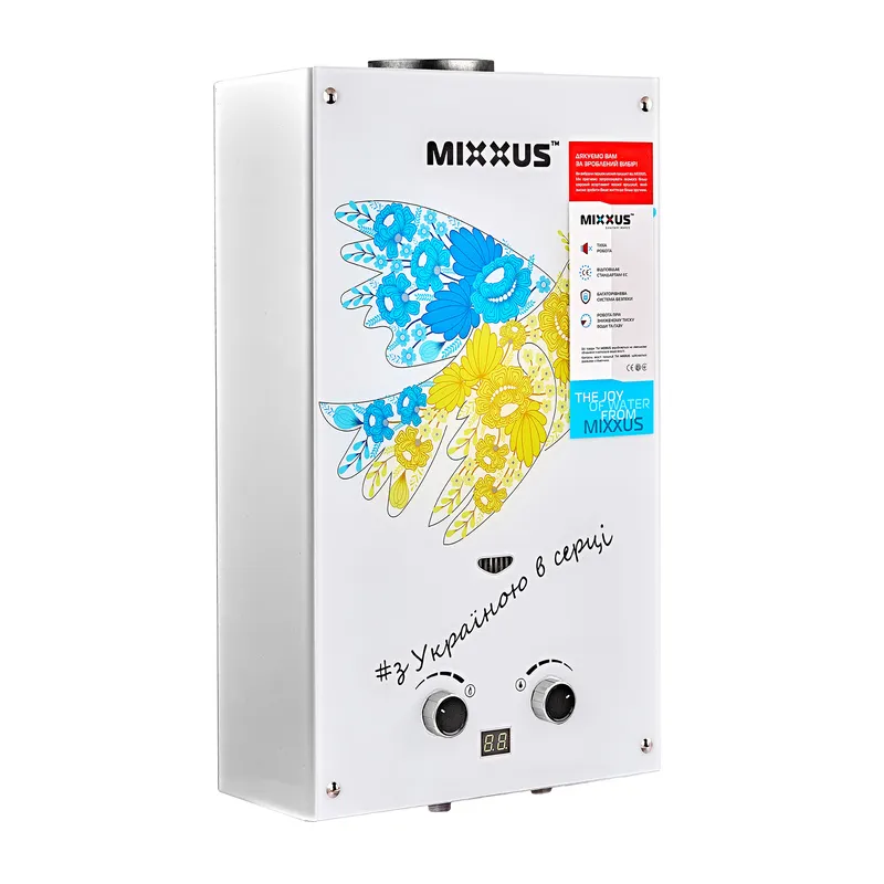 Газова колонка MIXXUS GWH-0610 BASIC GLASS димохідна 10 л/хв панель зі скла з малюнком (WH0027)