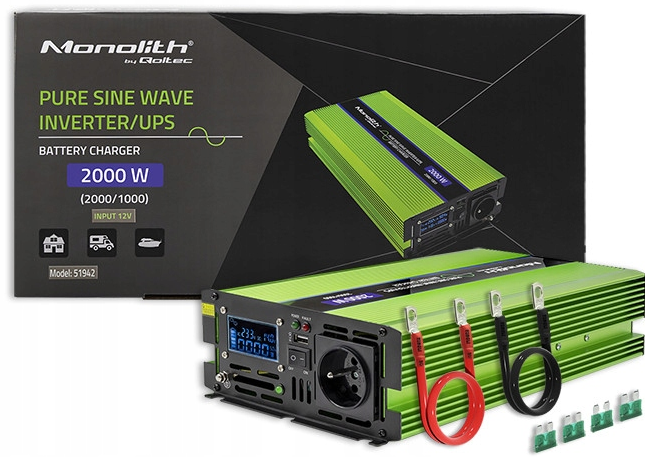 Інвертор 12 230 QOLTEC із чистою синусоїдою та зарядним пристроєм 2000 Вт (2328816763) - фото 2 Інвертор 12 230 QOLTEC із чистою синусоїдою та зарядним пристроєм 2000 Вт (2328816763) - фото 2