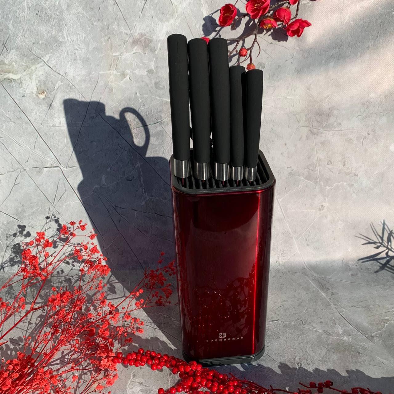 Набор кухонных ножей с подставкой Edenberg EB-11027 антибактериальное покрытие 7 предметов Красный (2530555684) - фото 2 Набор кухонных ножей с подставкой Edenberg EB-11027 антибактериальное покрытие 7 предметов Красный (2530555684) - фото 2