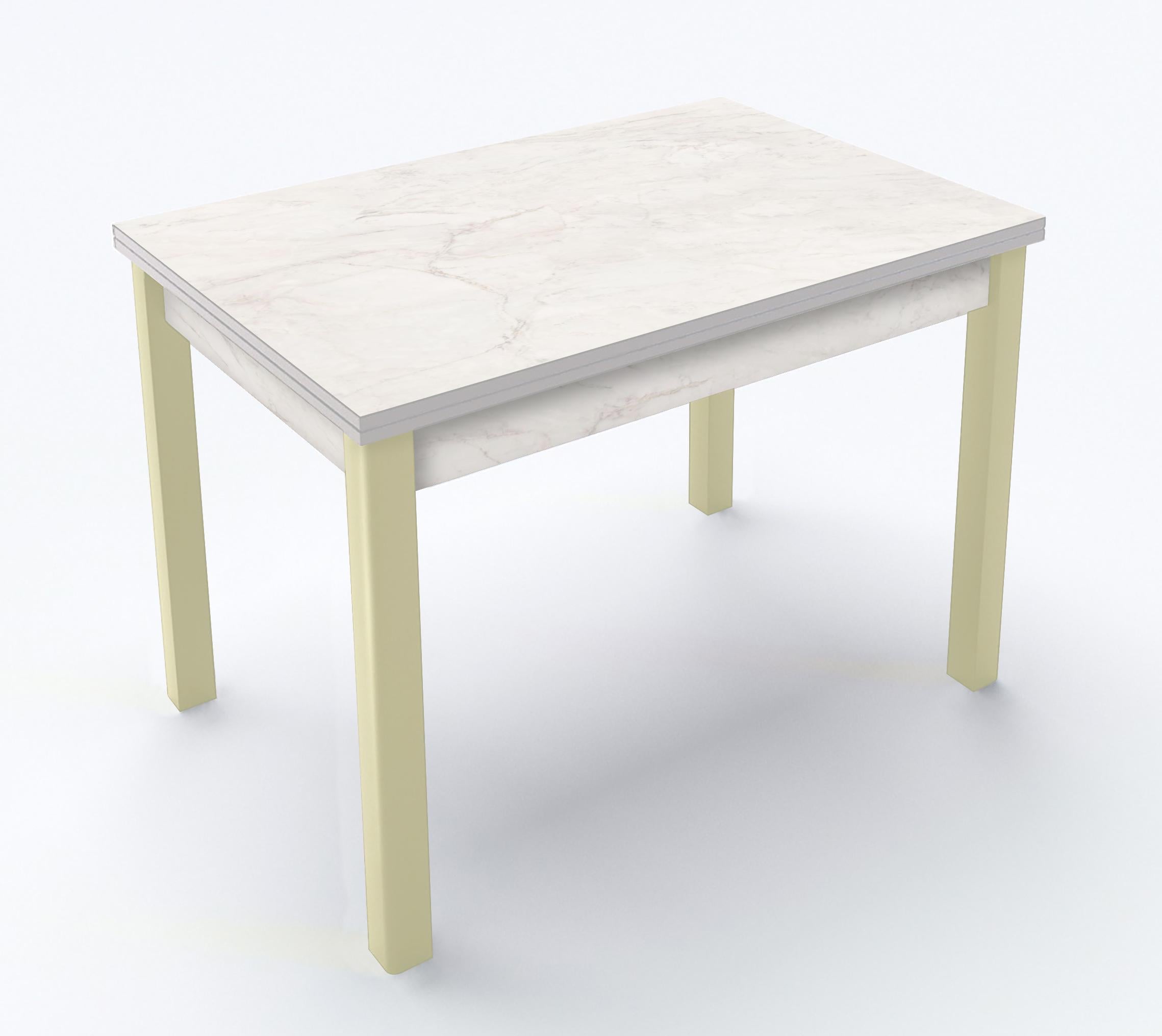 Стол обеденный раскладной Fusion furniture Марсель 90х60 см Ваниль/Мрамор Ромео белый