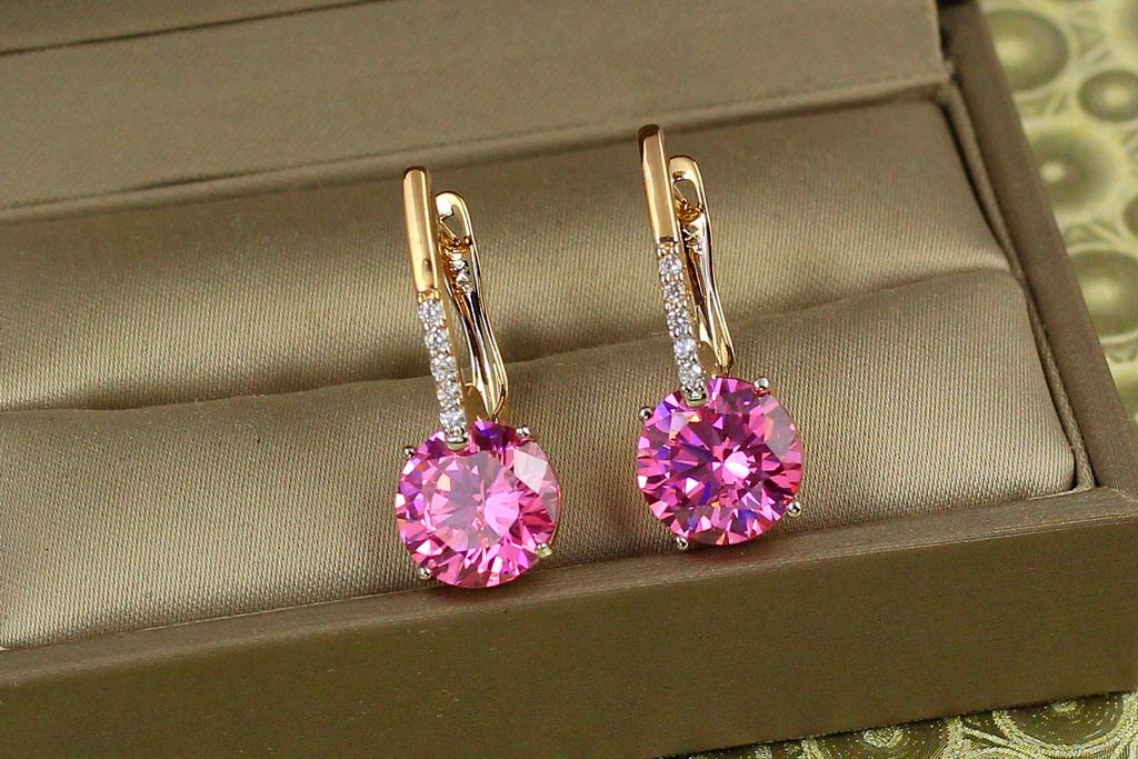 Серьги Xuping Jewelry Стрелка с родием с большим розовым камнем 2,7 см Золотистый (28004490)