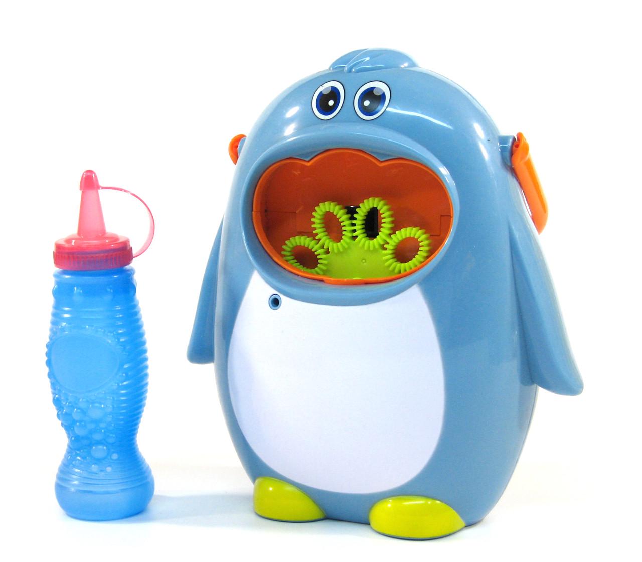 Детский генератор мыльных пузырей Пингвин с мелодией на батарейках Синий
