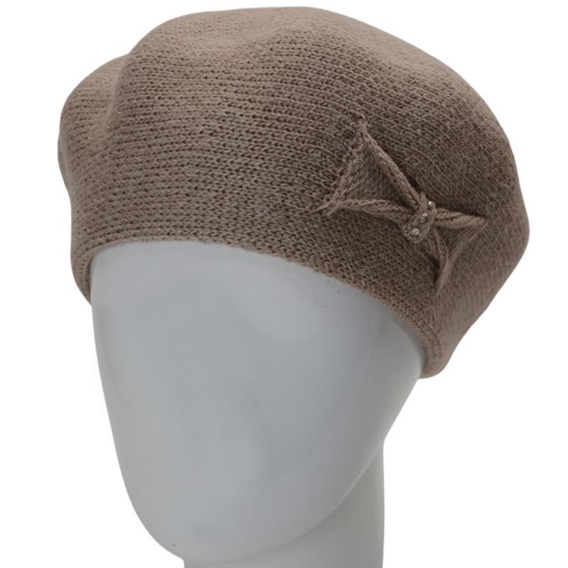 Берет женский Lirus КСЮША осенний двойной с узором сбоку one size Бежевый (282675) - фото 1