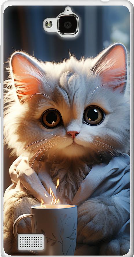 Чехол на Huawei Honor 3C White cat (5646u-307-42517) Чехол на Huawei Honor 3C White cat (5646u-307-42517)