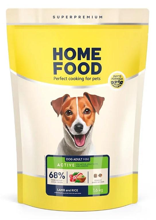 Корм сухий низькозерновий Home Food для активних дорослих собак та юніорів малих порід з ягнятиною та рисом 1,6 кг (348)