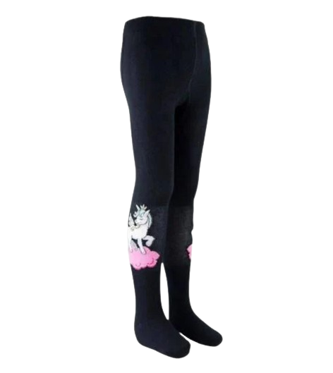 Колготи демісезонні для дівчинки BROSS Єдиноріг бавовна 86-92 см 1-3 роки Чорний (006391)
