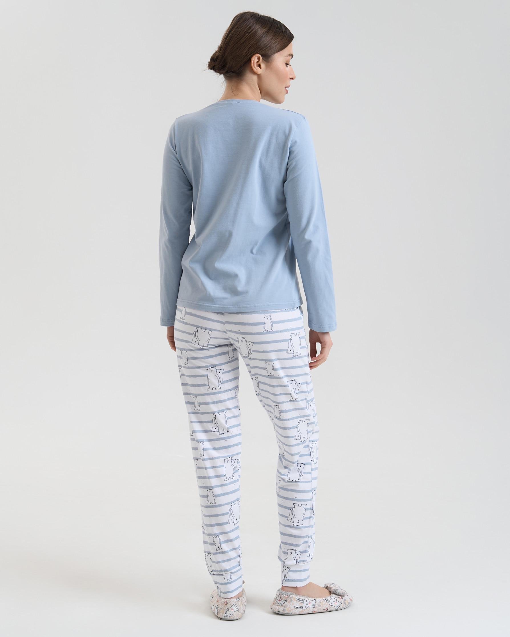 Пижама женская со штанами Nicoletta 96770k Полярные медведи Family look мама/дочка L Голубой - фото 4 Пижама женская со штанами Nicoletta 96770k Полярные медведи Family look мама/дочка L Голубой - фото 4