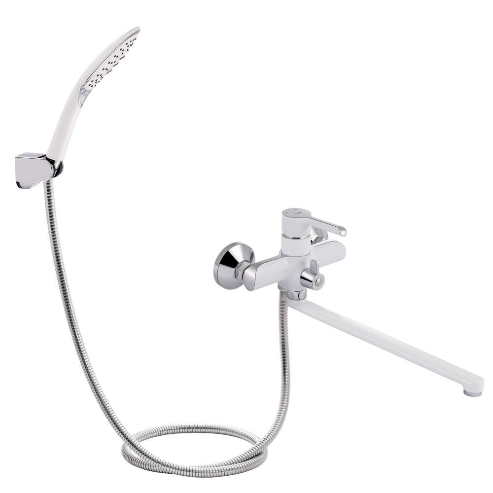 Смеситель для ванны Qtap Grand с поворотным изливом c душевым гарнитуром Chrome/White (QTGRAWCR005)