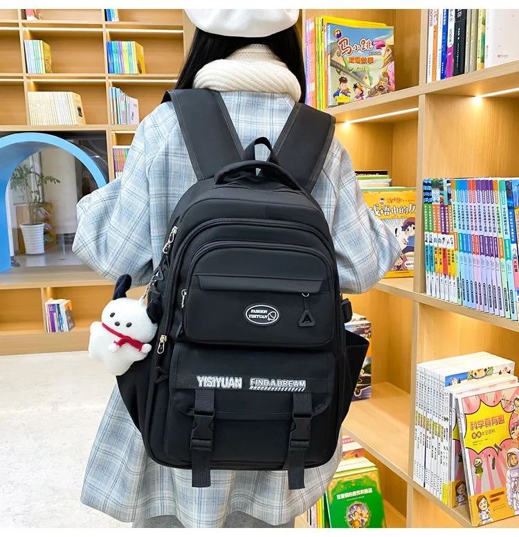 Рюкзак школьный набор 5в1 подростковый для девочки 5-11 класс сумка-шоппер/клатч/пенал Черный (28110866) - фото 3