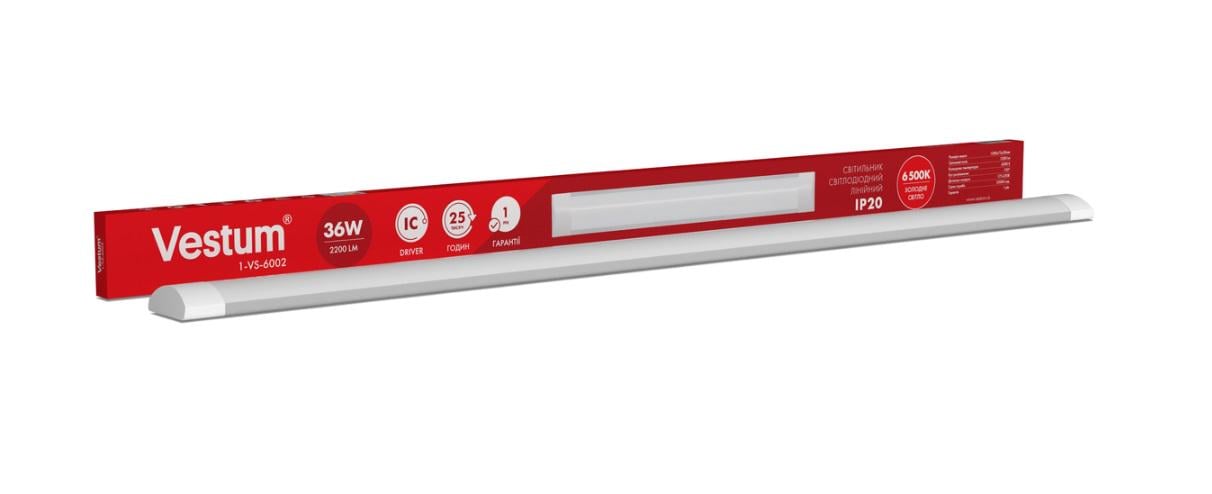 Линейный светильник светодиодный Vestum 1-VS-6002 36W 6500K 220V IP20 1,2 м Линейный светильник светодиодный Vestum 1-VS-6002 36W 6500K 220V IP20 1,2 м