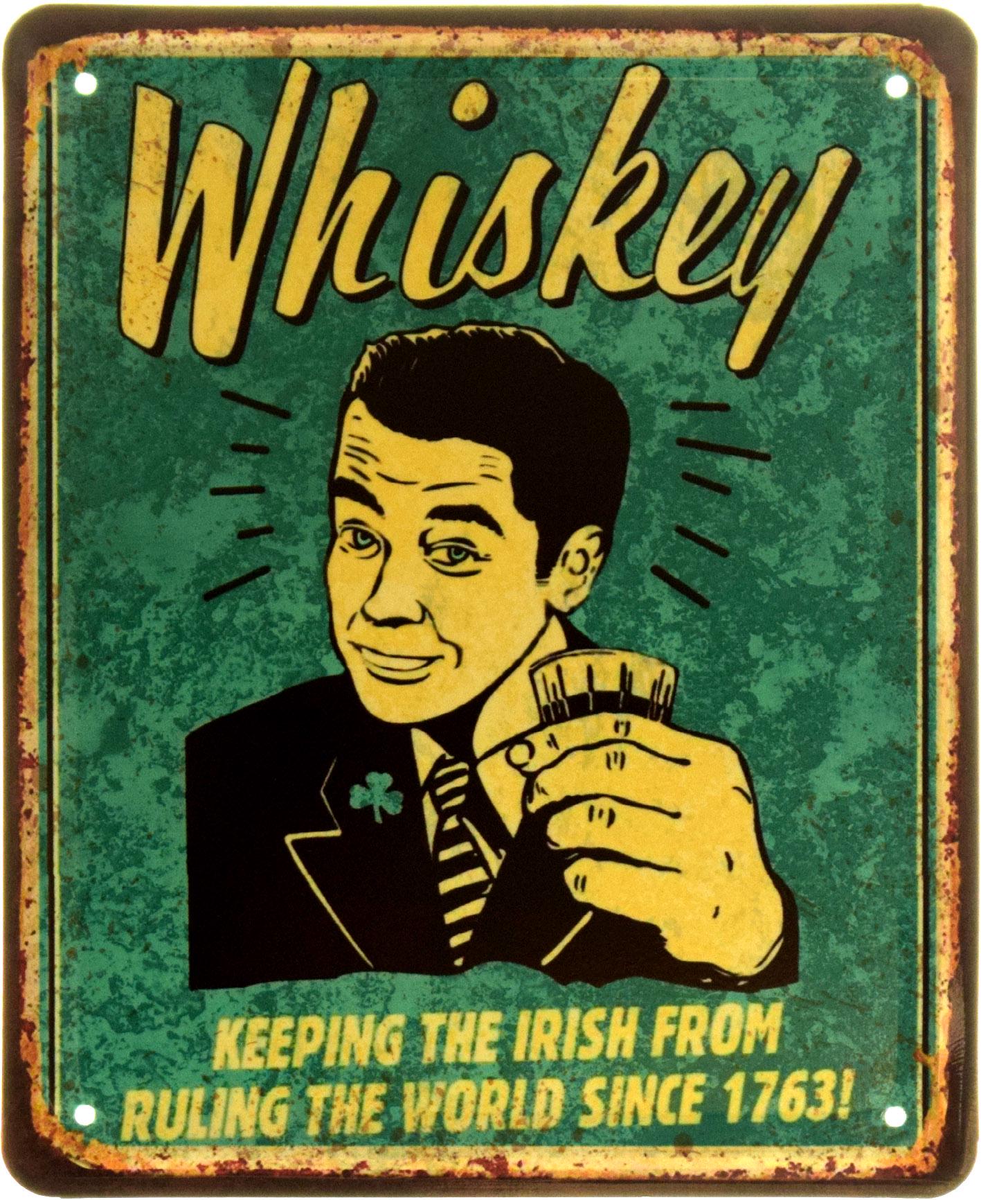 Табличка металлическая "Whiskey Keeping The Irish From Ruling The World Since 1763" 18x22 см (ms-103916)