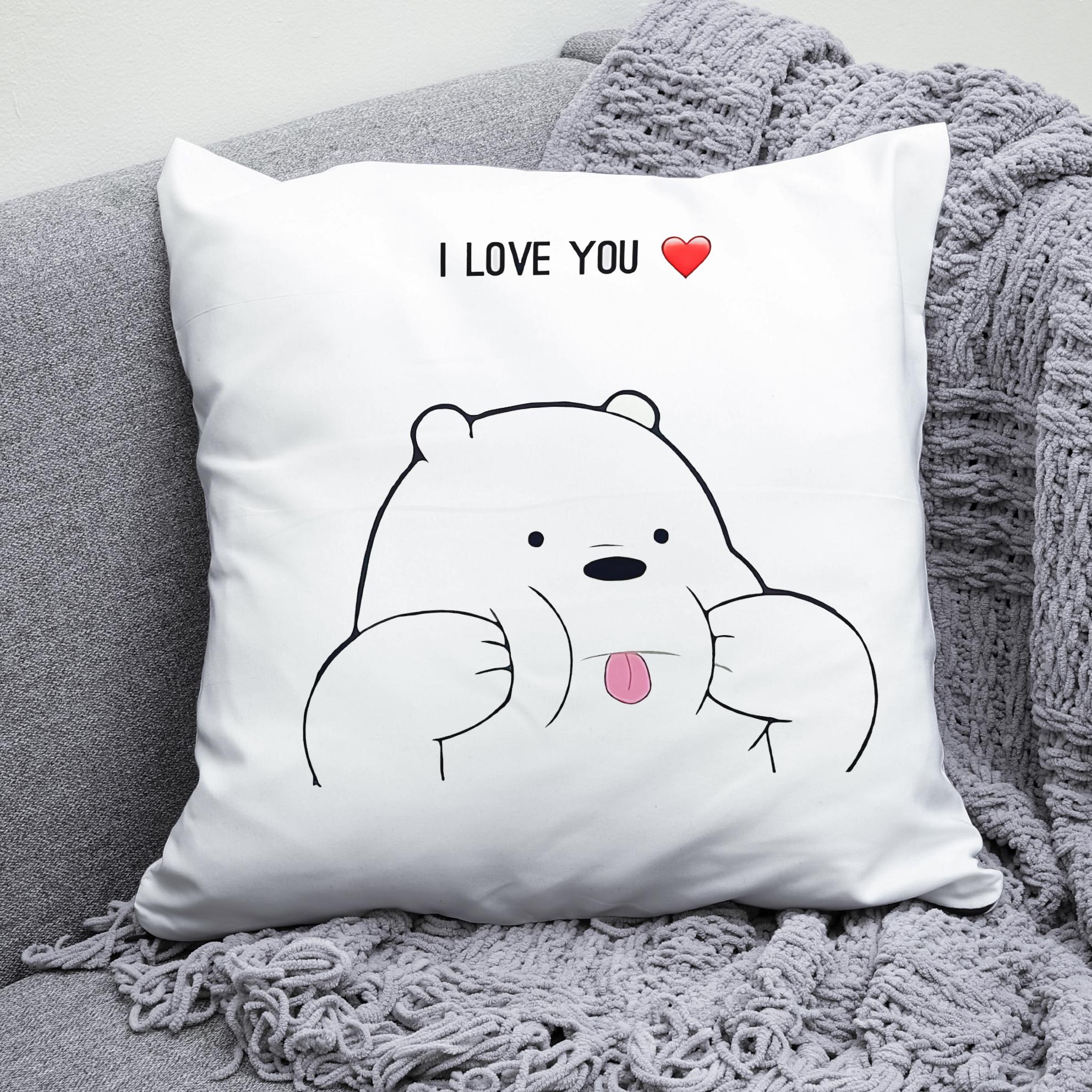 Плюшевая подушка квадрат с принтом We Bare Bears i love you Белый