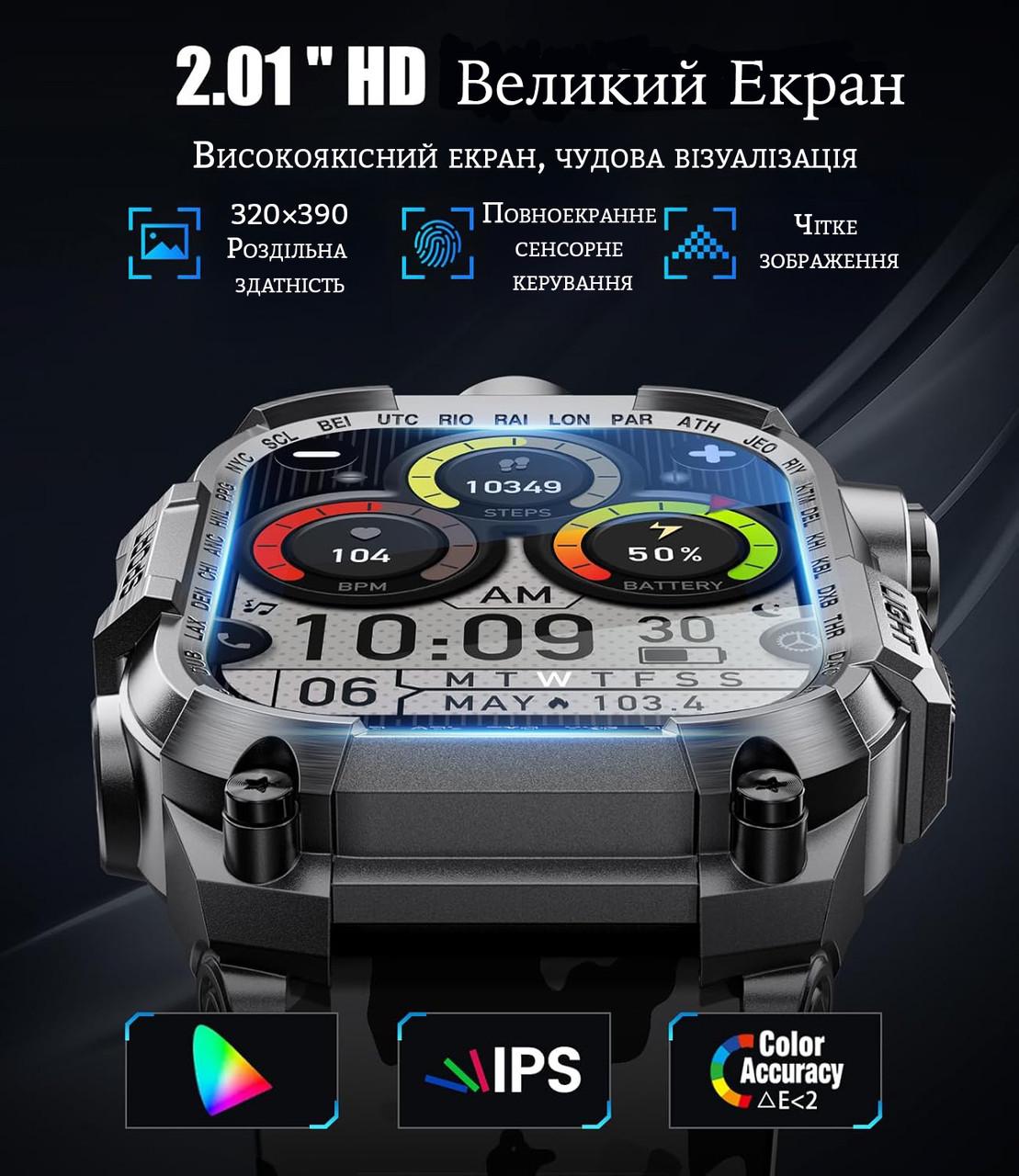 Смарт-годинник чоловічий Lige військовий зі світлодіодним ліхтариком для Android iOS 2,01" - фото 5 Смарт-годинник чоловічий Lige військовий зі світлодіодним ліхтариком для Android iOS 2,01" - фото 5