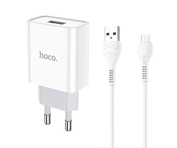 Пристрій зарядний мережевий Hoco C81A USB 2,1 A microUSB 1 м White