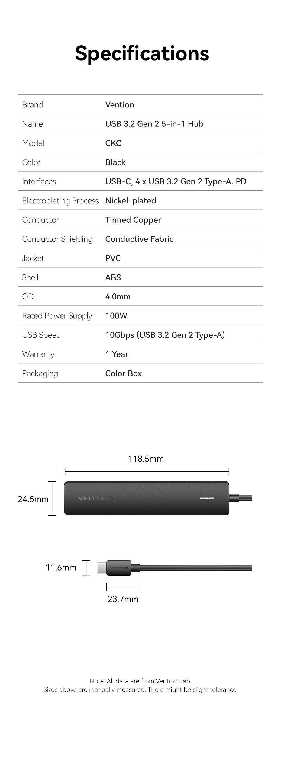 USB-хаб Vention 4xUSB-A 3.2 Gen 2 10 Гбіт/с Зарядка 100 Вт OTG 0.15 м Чорний (CKCBB) - фото 10 USB-хаб Vention 4xUSB-A 3.2 Gen 2 10 Гбіт/с Зарядка 100 Вт OTG 0.15 м Чорний (CKCBB) - фото 10