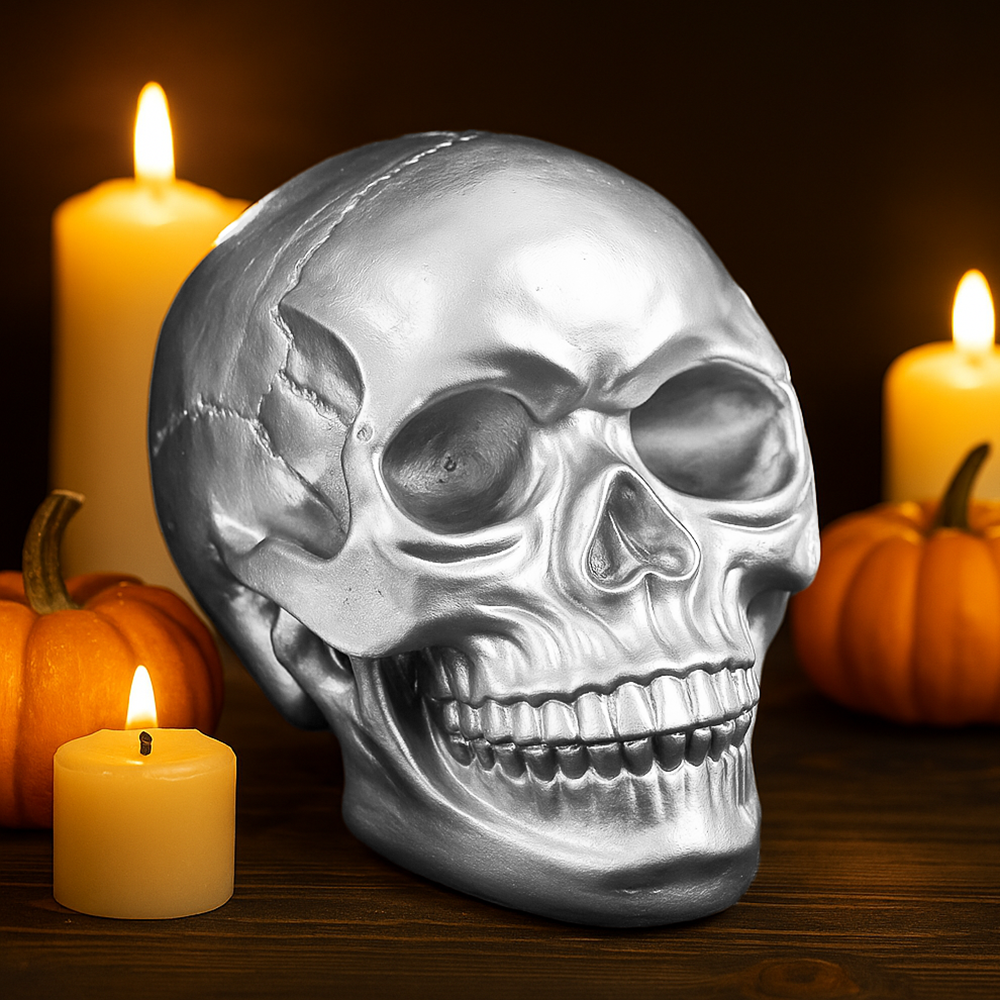 Копилка для денег декоративная гипсовая Череп Хэллоуин 20 см Серебристый (27-HAL-8945) Копилка для денег декоративная гипсовая Череп Хэллоуин 20 см Серебристый (27-HAL-8945)