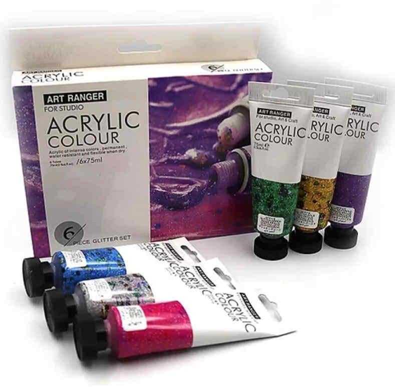 Акриловые краски ART RANGER глиттер 6 цветов по 75 мл