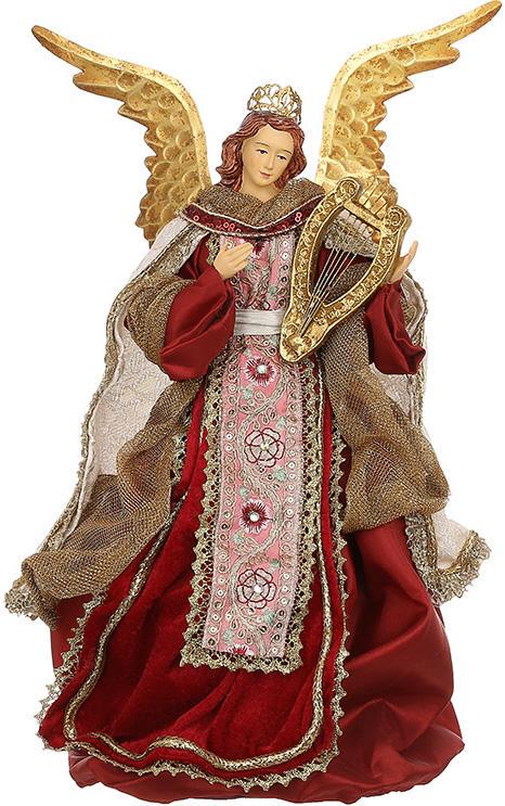 Фігура декоративна Різдвяний Ангел у червоному з Арфою 41 см