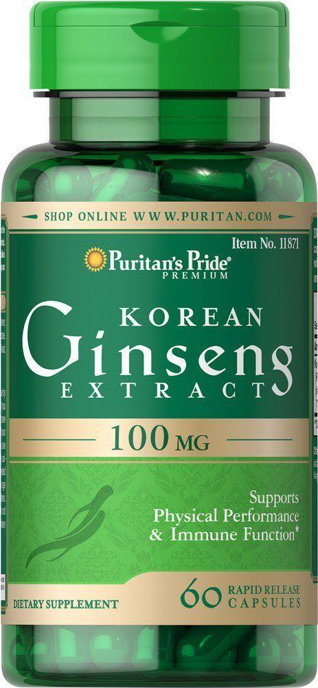 Комплекс для профилактики нервной системы Puritan's Pride Korean Ginseng Extract 100 мг 60 Caps