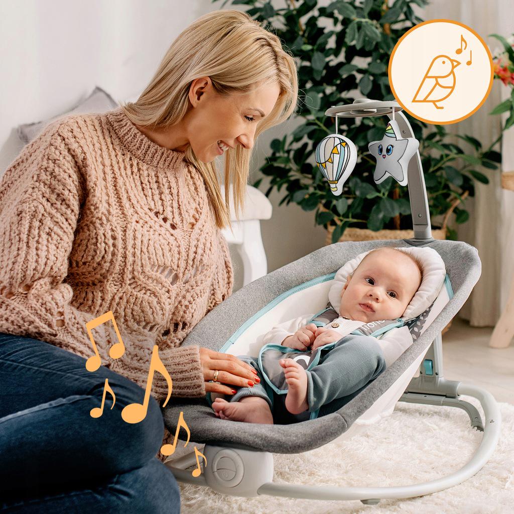 Колиска-гойдалка електрична Lionelo Pascal з вібрацією та мелодіями Сірий (5903771) - фото 4