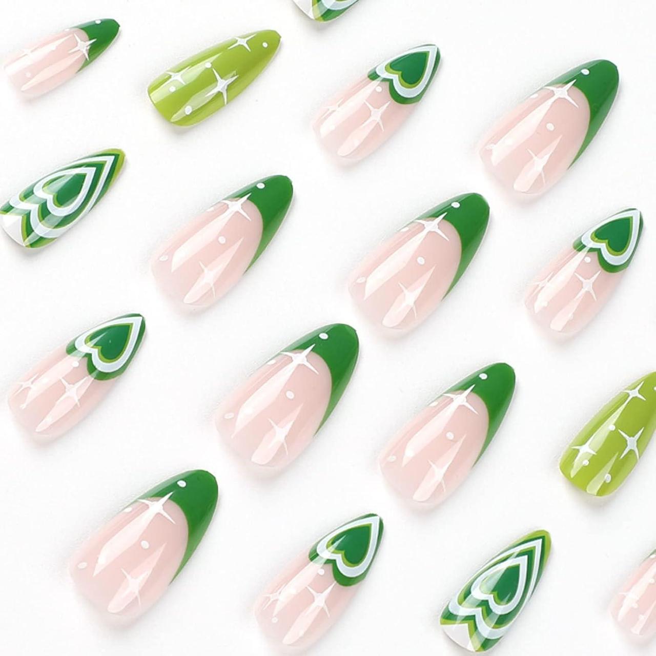 Накладные ногти Сердце со звездами миндаль средней длины с клеевыми пластинами 24 шт. Зеленый (2789190668) - фото 7 Накладные ногти Сердце со звездами миндаль средней длины с клеевыми пластинами 24 шт. Зеленый (2789190668) - фото 7