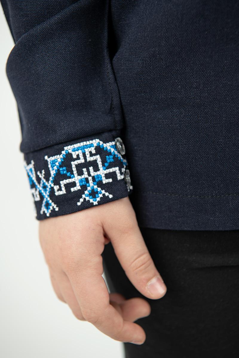 Вышиванка для мальчика с голубой и белой вышивкой из льна 158 см Темно-синий (2136600661) - фото 4