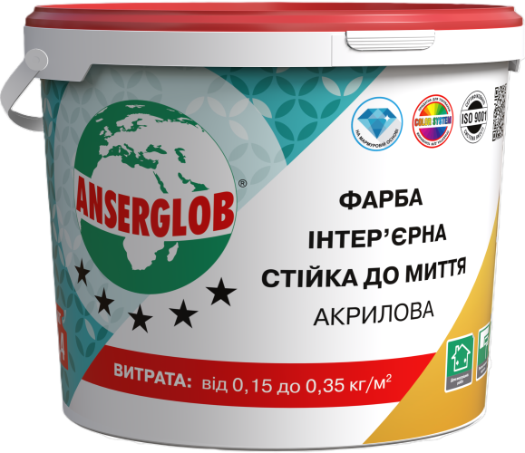 Краска интерьерная ANSERGLOB стойкая к мытью акриловая 7 кг (15680) - фото 1