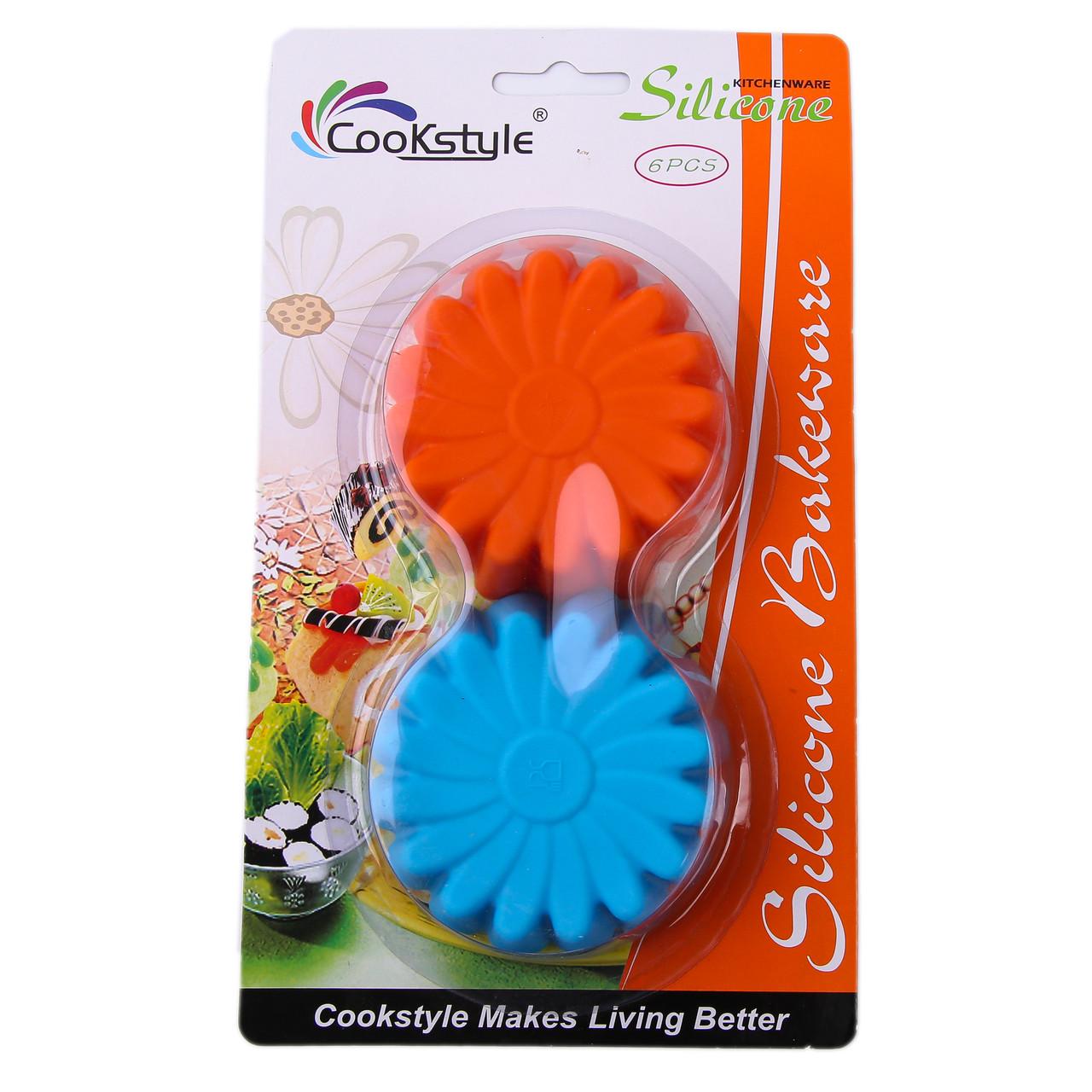 Набор силиконовых форм Цветы для изпечки кексов 6,5 см 6 шт. Оранжевый/Голубой (2359058867)