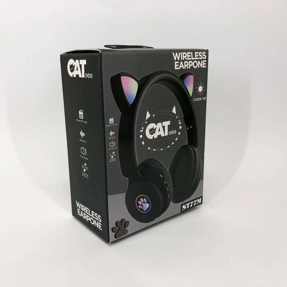 Наушники беспроводные ST77 LED с кошачьими ушками Черный - фото 5