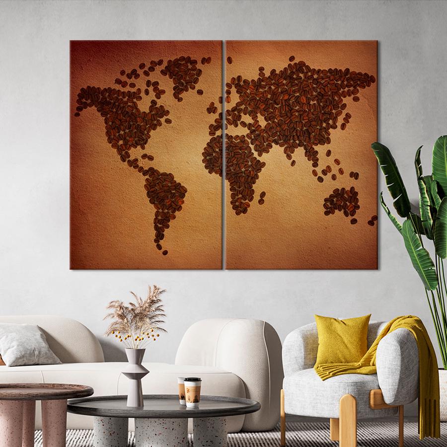 Картина карта Зерна кофе на карте мира 111x81 см (A1346-2)