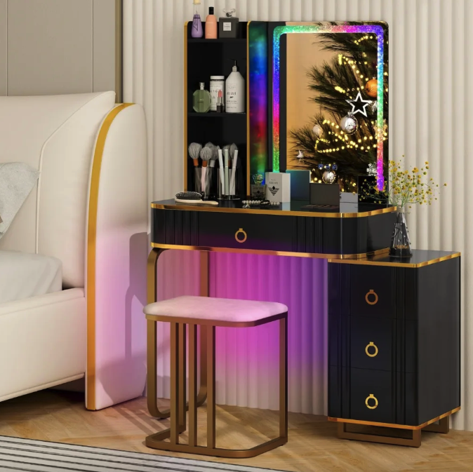 Туалетный столик Costway Vicci с пуфом/зеркалом LED Черный (5019) - фото 3