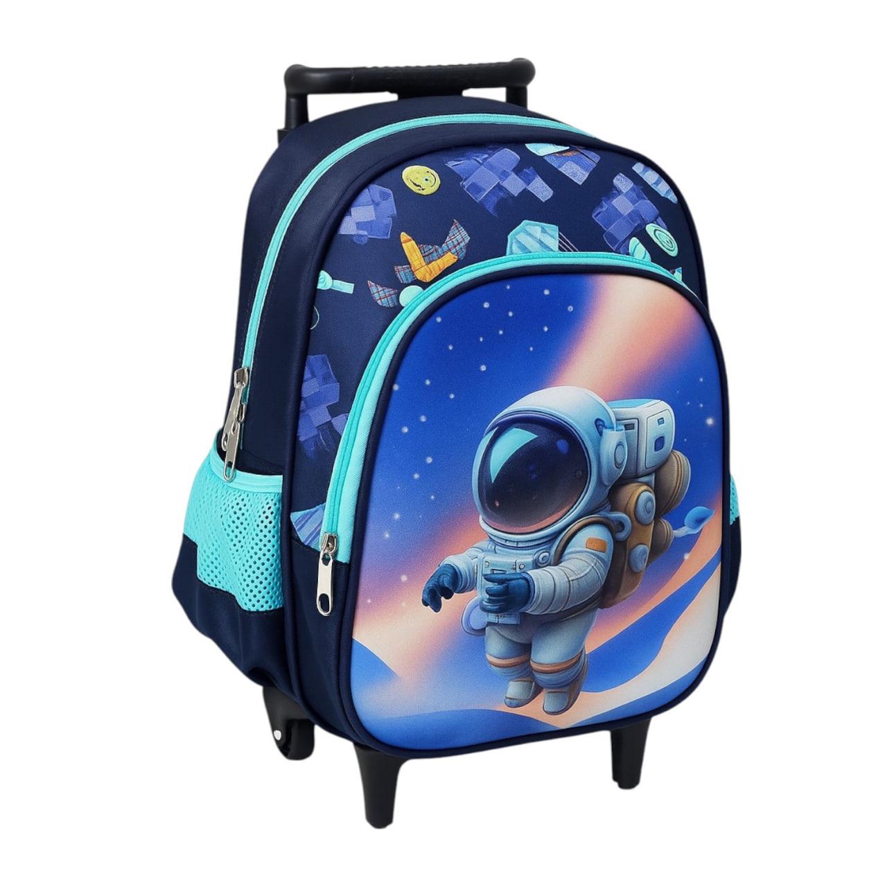 Рюкзак на колесах с выдвижной ручкой N899 два отделения с принтом космонавта Синий Рюкзак на колесах с выдвижной ручкой N899 два отделения с принтом космонавта Синий