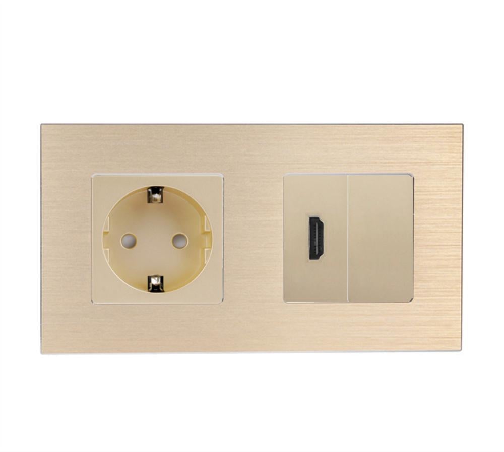 Розетка настенная WALLPAD HDMI дизайнерская алюминиевая рамка Золотой (WP-M1FHDMIBLK-GD)