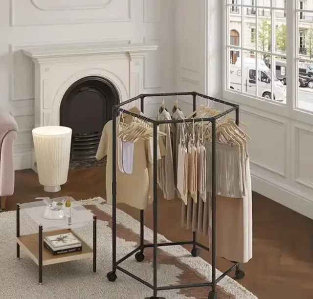 Вешалка для одежды напольная с поворотным механизмом на 360° и колесами 60х60х160 см 6 секций Черный (opt-104928)