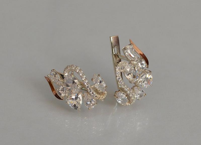 Серебряные серьги Sil с золотыми пластинами 152с Прозрачный (Sil-01299)