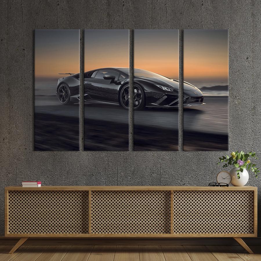 Картина на холсте Стильный Lamborghini Huracan EVO в чёрном цвете 209x133 см (1371-41) Картина на холсте Стильный Lamborghini Huracan EVO в чёрном цвете 209x133 см (1371-41)