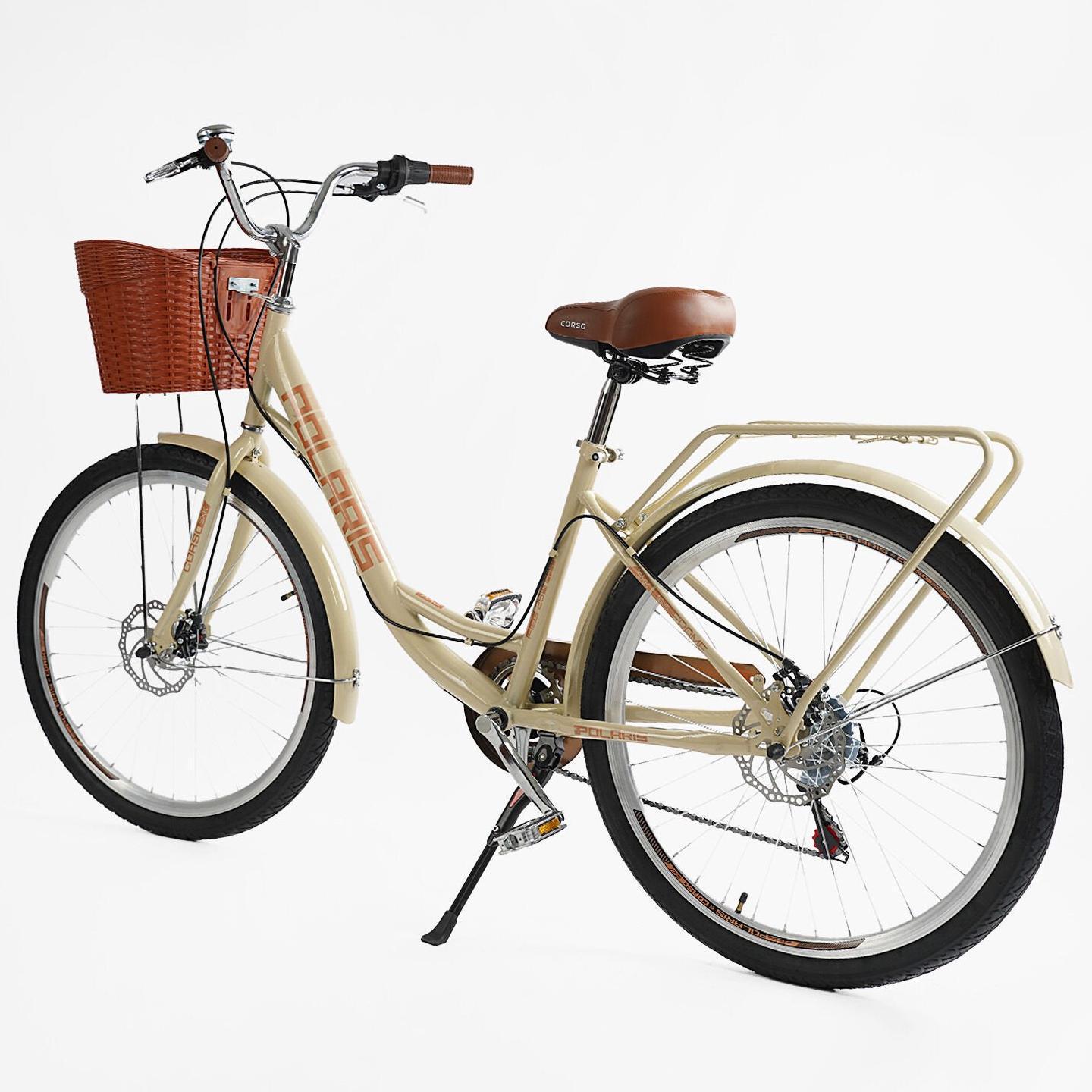 Велосипед міський Corso Polaris з кошиком та багажником рама 16,5"/26" Бежевий - фото 3