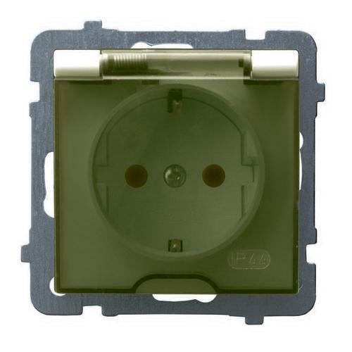 Розетка одинарная Ospel AS с заземлением и крышкой без рамки Кремовый (29319378)